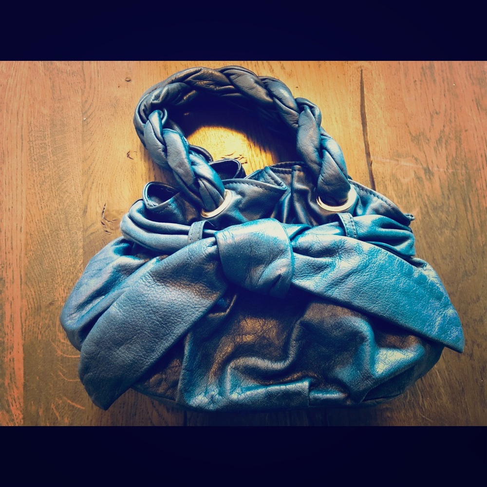 Sabina New York Small Blue Leather Bow Handbag